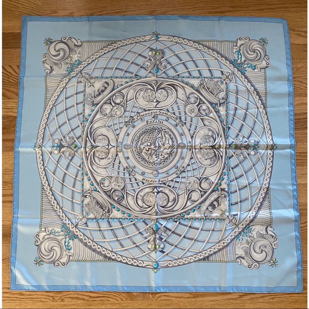 Hermès Blue Monnaies Scarf 90cm